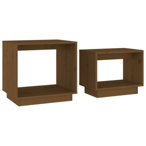2 pcs Tables basses，Table d'appoint，Table de Salon gigognes Marron miel Bois de pin massif CFW86210