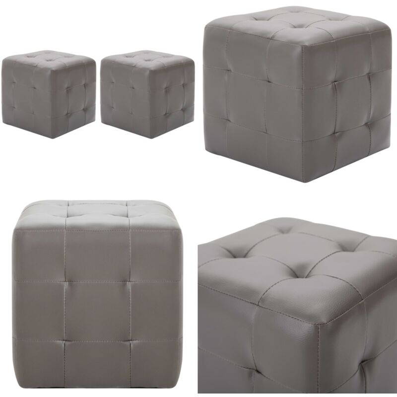 2 pcs Tables de chevet Gris 30x30x30 cm Similicuir - Table De Chevet - Table Nuit - Meubles De Chambre - Mobilier Retro - Simili Cuir - Home & Living