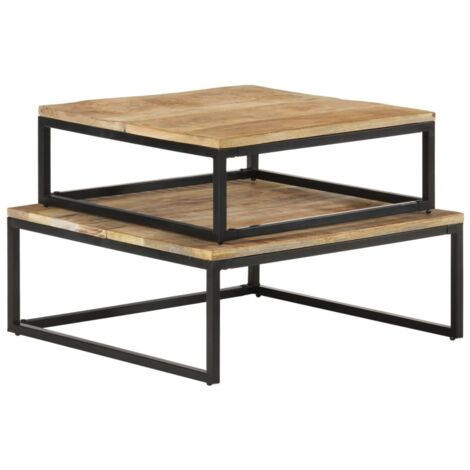 2 pcs Tables gigognes，Tables d'appoint，Table basse Bois solide de manguier CFW67278