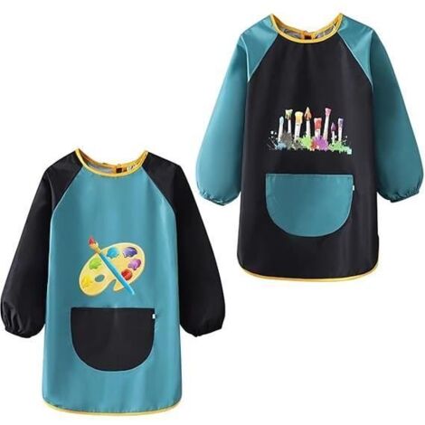 2 Pcs Tablier Peinture Enfant 6-12 ans, Blouse Peinture Enfant Tablier Maternelle, Tablier Ecolier Tablier Enfant Peinture, Blouse