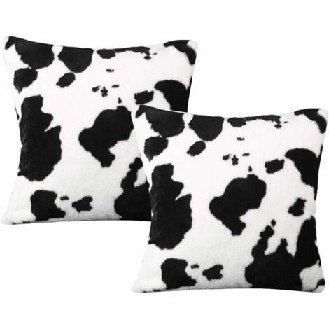 2 Pcs Taies d'oreiller Coussin Oreiller en Peluche Couverture Peau de Vache Motif Taie d'oreiller Maison Bureau Décor