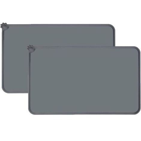 2 Pcs Tapis Gamelle Chien et Chat,Tapis d’Alimentation Imperméable Silicone,Tapis Gamelle Chien,Gris,47 cm × 30 cm,Tapis de Nourriture pour Chiens, Chats et Autres Animaux de Compagnie