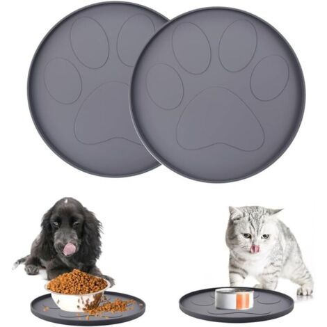 2 Pcs Tapis Gamelle Chien, Tapis d’Alimentation pour Chat en Silicone, Tapis de Gamelle Ronde de 28 cm, Petit Tapis pour Gamelle Chat et Chien (Gris)