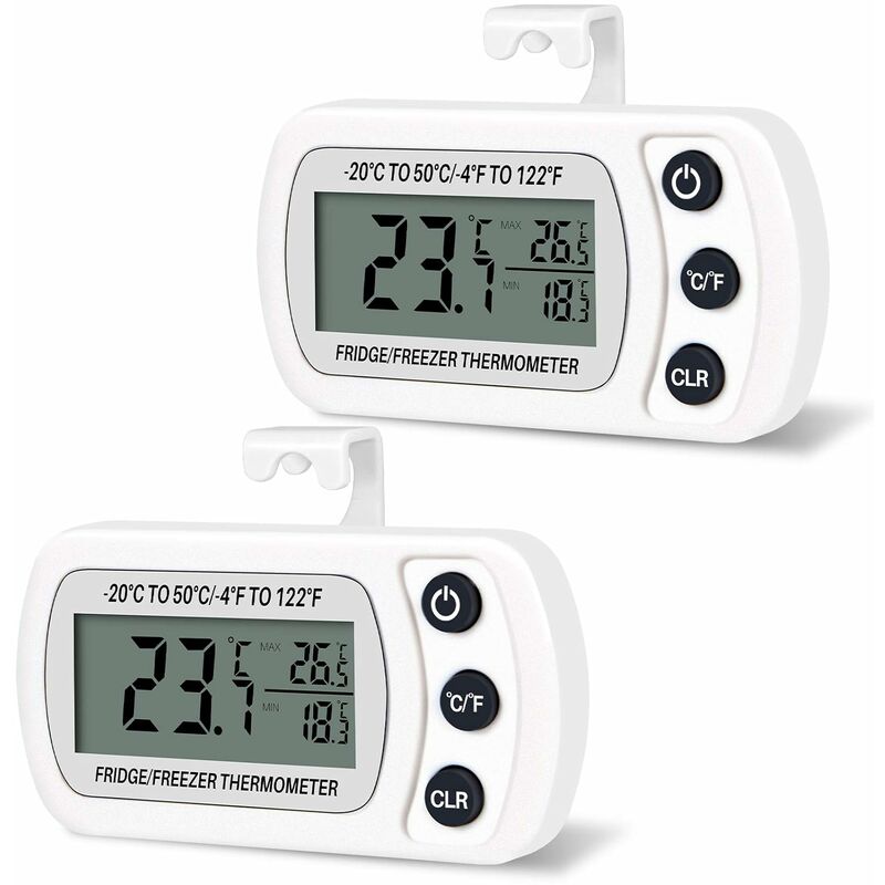 Ahlsen - 2 pcs Thermomètre pour Réfrigérateur Congélateur Frigidaire Numérique Température -20 à 50°C avec Crochet, Écran lcd Facile à Lire, Fonction