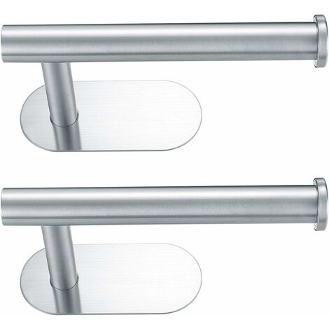 2 Pcs Toilet Paper Roll Holders, Self Adhesive 3M Toilet Kitchen Roll Holder Hanger, Wall Mounted No Drilling Toilet Tissue Paper Holder Rack with 3M Sticker for Kitchen, Bathroom, Silver
