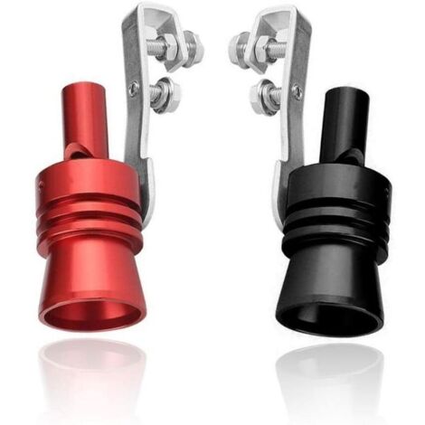 2 Pcs Turbo Whistle, Turbo Sifflet Tuyau d'échappement BOV Blow-off Simulator Valve en aluminium, Voiture Turbo Sound d'échappement sifflet Pipe échappement Blow-Off Valve Simulator (Noir + Rou