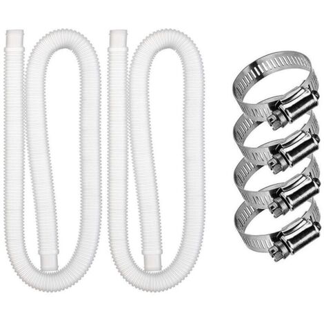 2 pcs Tuyau de raccordement flexible blanc de 3,2 cm de diamètre et 1,5 m de long pour piscine hors sol, avec 4 colliers de serrage métalliques