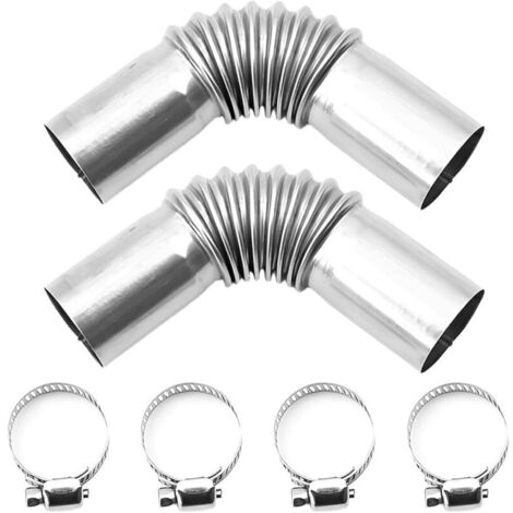 2 Pcs Tuyau d'Echappement de Voiture, 25mm Connecteur Angle Tuyau Echappement Rechauffeur en Acier Inoxydable, 4 Collier de Serrage