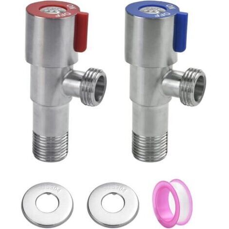 2 PCS Vanne d'Angle de Robinet en Acier Inoxydable 304 Vanne de Régulation d'Angle Métallique Robinet d'Équerre Universel avec Ruban Étanche pour Robinet de Lavabo, Toilette, Chauffe-