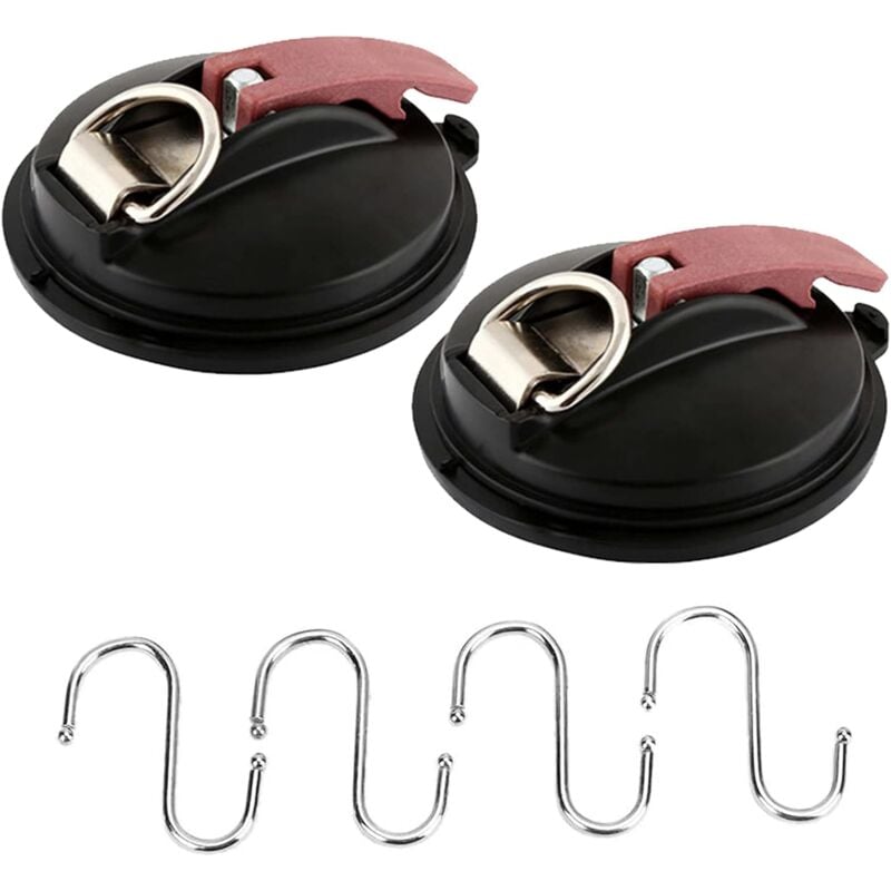 2 Pcs Ventouse avec Crochets, Voiture Ventouses Anchor Ventouse Crochets Camping Multifonctionnel Ventouse Fixation avec 4 s crochets Fei Yu