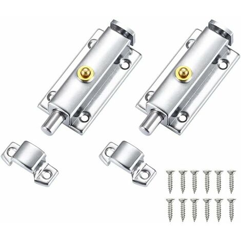 2 Pcs Verrou Porte en Acier Inox Loquets de Porte +12 Vis Loquet de Verrouillage Automatique Targette Portail Verrou de Sécurité Verrou Bouton pour Intérieur Porte Placard Fenêtre Chambre