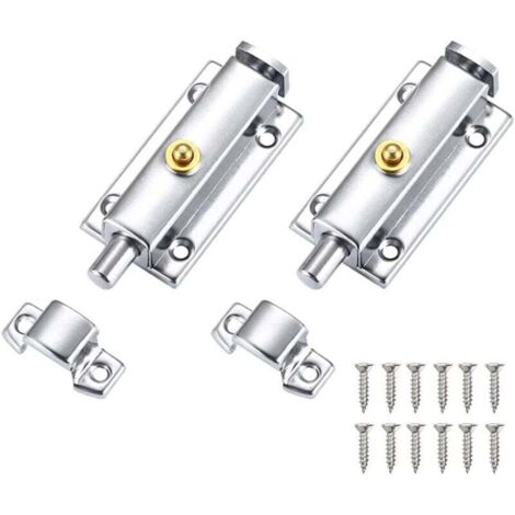 2 Pcs Verrou Porte en Acier Inox Loquets de Porte, Loquet de Verrouillage Automatique Targette Portail Verrou de Sécurité Verrou Bouton
