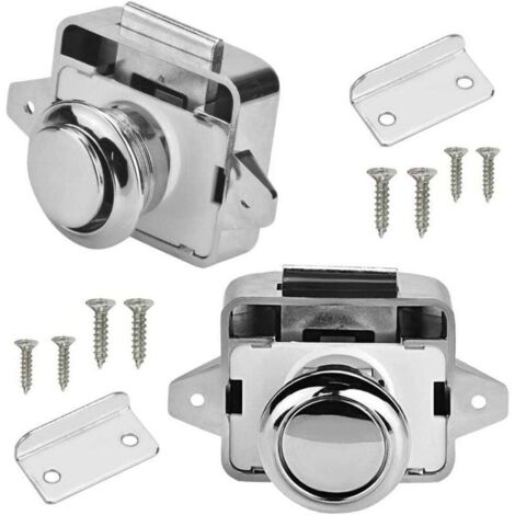 2 Pcs Verrouillage Push Lock Verrouillage de meubles de camping-car Verrouillage de bouton de verrouillage en métal Tiroirs à verrouillage Push Lock Meubles Serrure de meubles Serrure