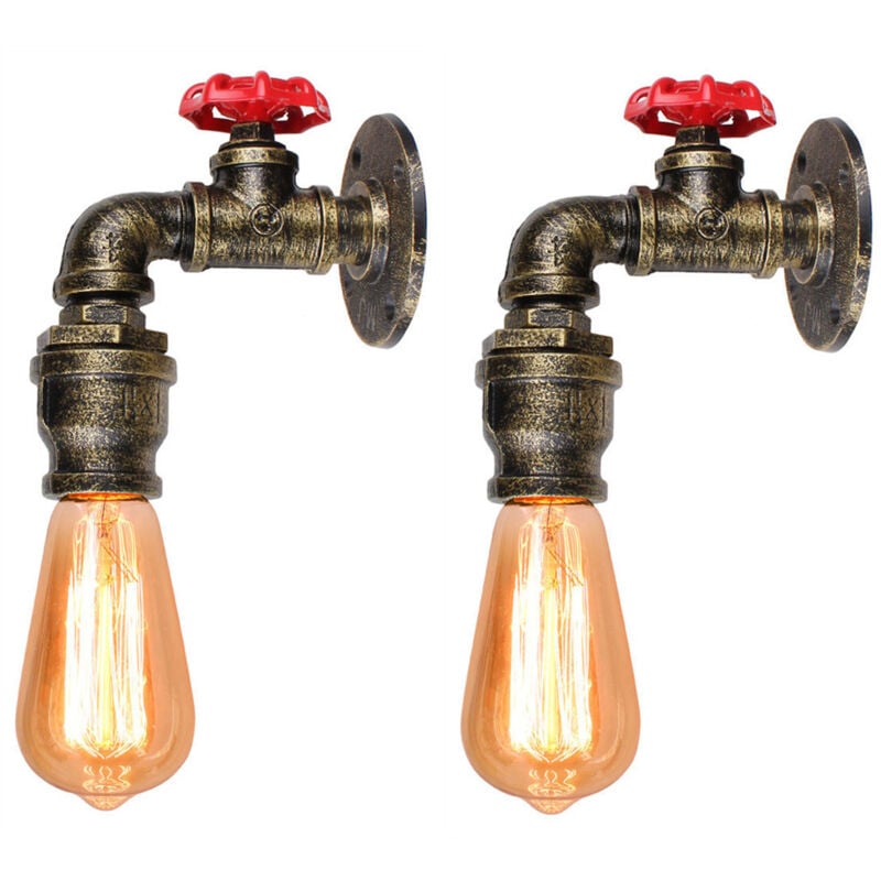 Applique Murale Vintage Industriel Lampe Murale Métal Luminaire Murale Steampunk Conduites D'eau Bronze - 2Pcs