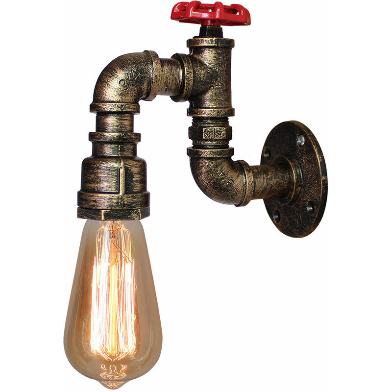 Wottes - Vintage Water Pipe Wall Lamp, E27 Lamp Holder Sconce Industrial Metal Lighting Bedroom Bar Lights - Bronze - Bronze