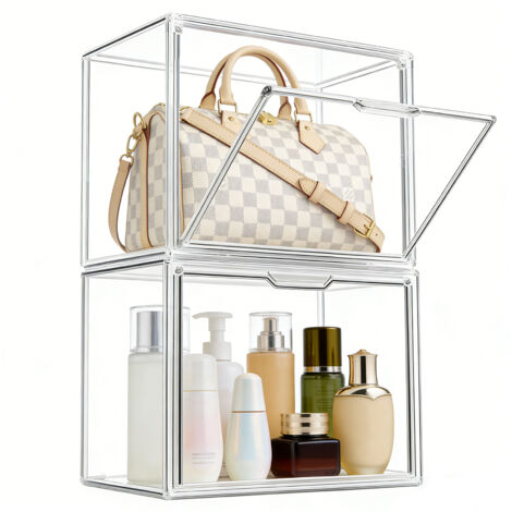 2 Pcs Vitrine Acrylique Transparente 36x22x27 cm, Boîte d'Exposition avec Porte Magnétique Anti-Poussière Vitrine Présentoir pour Figurines, Collections, Modèles jouets et Sacs à Main