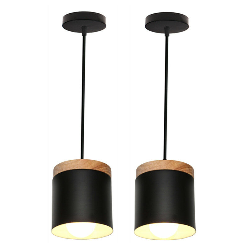 Wottes - 2 Pcs Wrought Iron Chandelier Modern Minimalist Indoor E27 Decorative Pendant Light Fixturep (Black) - Nero