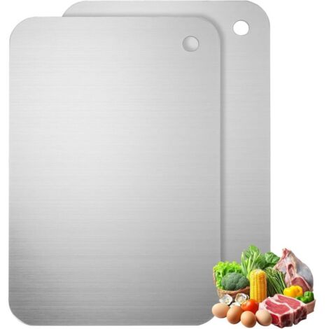 2 PcsPlanche a Decouper Inox, Planche à Découper Acier Inox, Planche à Découper en Titane Double Face, Cutting Boards pour Cuisine Alimentaire Viande Légumes Fruits(24 x 15 cm)