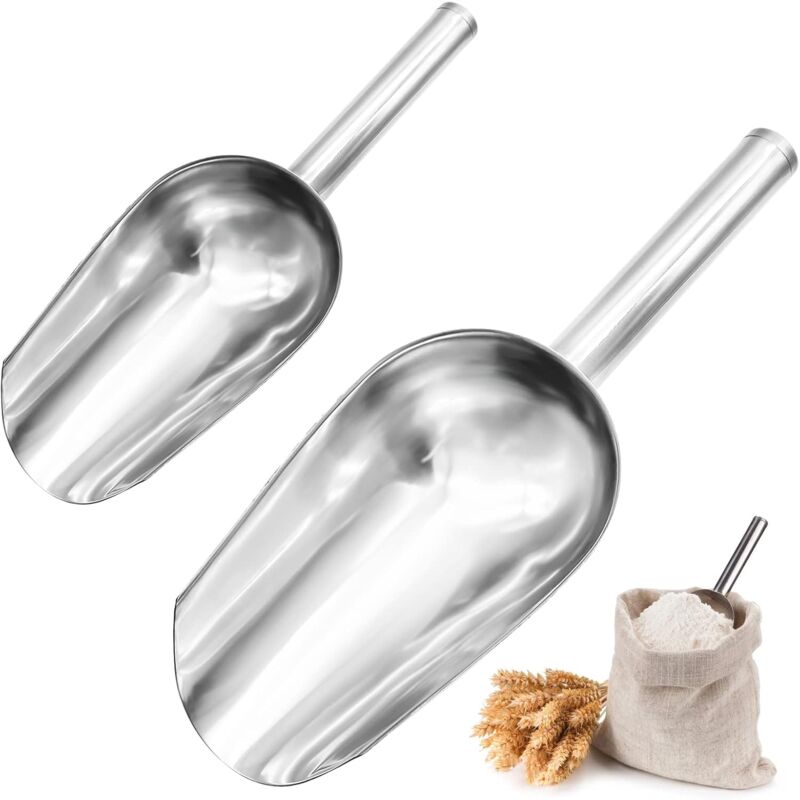 Minkurow - Lot De 2 Pelles à Farine En Acier Inoxydable 19Cm(8 Pouces) et 22Cm(9Pouces) - Pelle à Café Pour Cuisine, Bar, Mariage, Farine,