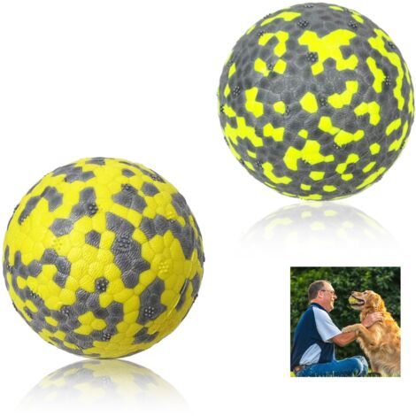 2 pelotas elásticas para perros, juguete indestructible de nuevo material, ideal para perros pequeños y medianos (amarillo y gris) (gris y fluorescente) - 7,6 cm
