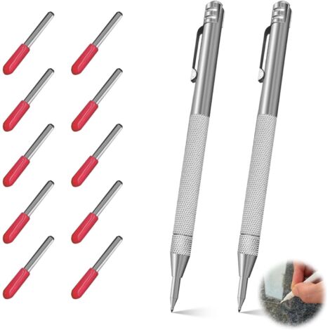 2 penne da disegno in carburo di tungsteno ultra resistenti, magnetiche e antiscivolo con 12 punte di ricambio - per metallo, vetro, ceramica, legno, plastica, piastrelle e marmo
