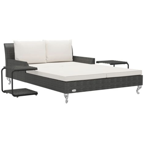 2-Personen-Sonnenliege mit Auflagen Poly Rattan Schwarz vidaXL