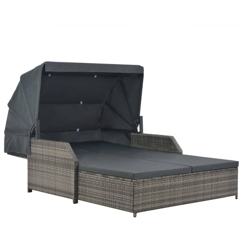 2 Personen Sonnenliege Mit Sonnendach Poly Rattan Grau