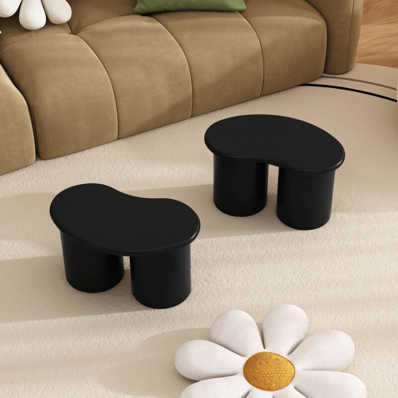 2 petits tabourets irréguliers 16x42x24,5cm, tabouret de table basse, tabouret bas, mdf, noir
