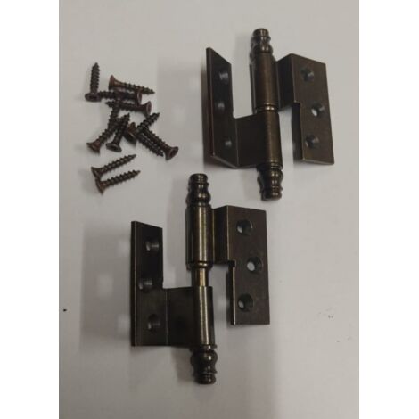 2 PEZZI - CERNIERA DESTRA CURVA ALTA 40X40MM CON VITI Ø3x16MM - IN OTTONE BRONZATO