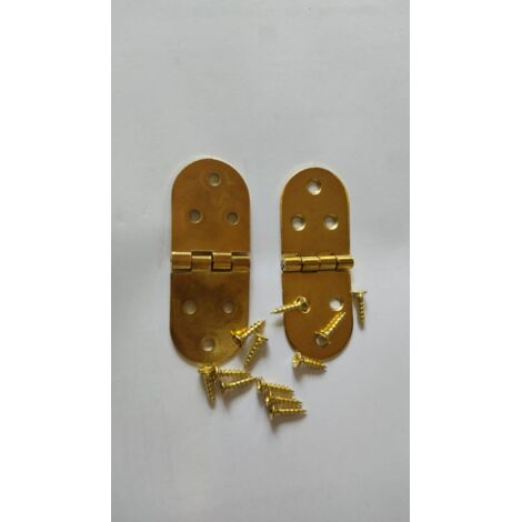 2 PEZZI - CERNIERE A BISCOTTO IN FERRO OTTONATO 80x30MM - CON VITI
