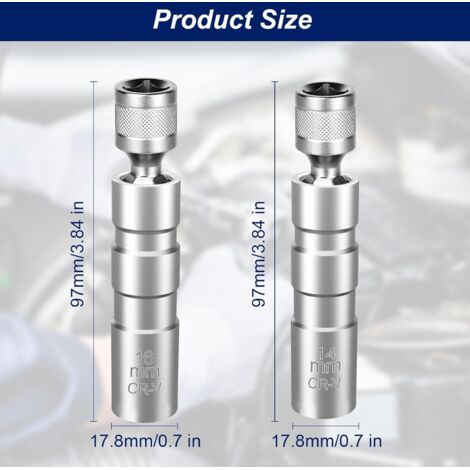 2 pezzi chiave magnetica per candele, estrattore per prese per candele, 16 mm/14 mm di lunghezza, chiavi per candele flessibili da 3/8" a 10 mm, chiave a bussola per la rimozione per la riparazione de