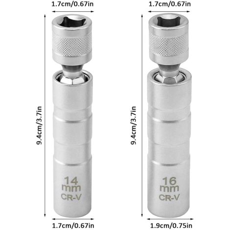 2 pezzi chiave per candele magnetica lunga 16 mm/14 mm, estrattore per candele, chiavi per candele flessibili da 3/8"-10 mm, strumento di rimozione delle candele a 12 punte, per auto