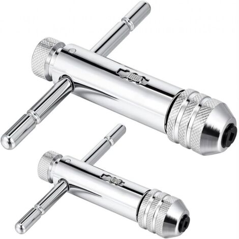 2 pezzi Chiavi a filettatura a rotella Chiave a cricchetto con manico a T Regolabile Supporto per rubinetto a cricchetto M3-M8 / M5-M12 Chiave a filettatura per porta-filetti Accessori per filettatura