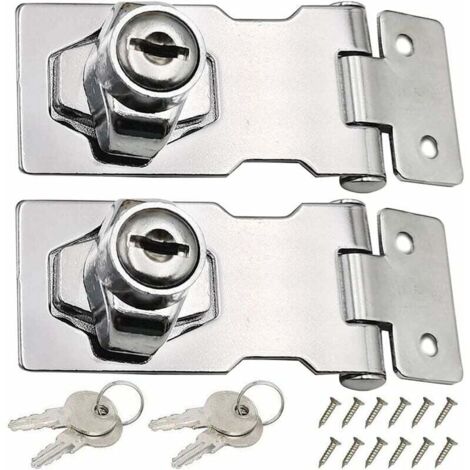 2 pezzi di chiusura a gancio in acciaio inossidabile da 80 mm con lucchetto e chiave per bloccare porte di capannoni, armadi, scatole e mobili.