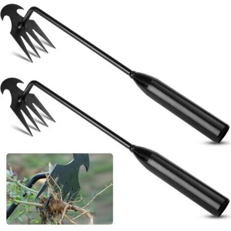 2 pezzi di diserbante manuale, attrezzo di diserbo manuale a quattro denti, estirpatore per erbacce da giardino, attrezzo di diserbo in acciaio inossidabile per rimuovere le radici delle erbacce