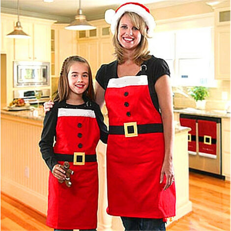 Grembiule di Babbo Natale Grembiuli Rosso di Natale con Tasche e Cappello di Natale per Cucina Forno 