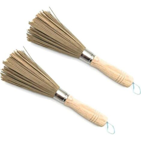 2 pezzi di pennello per wok in bambù naturale con manico lungo per cucine, ristoranti e uso domestico