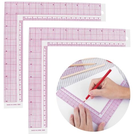 2 pezzi di righello da cucito in plastica, righello quadrato a L, filo da cucito, misurazione dell'angolo, righello metrico rosa trasparente per principianti, sarto, designer, fai da te, strumenti per