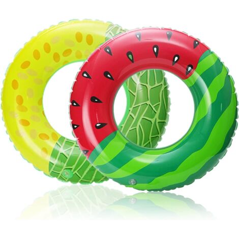 2 pezzi di salvagente gonfiabile a forma di anguria per piscina, spiaggia, feste estive (rosso e giallo)