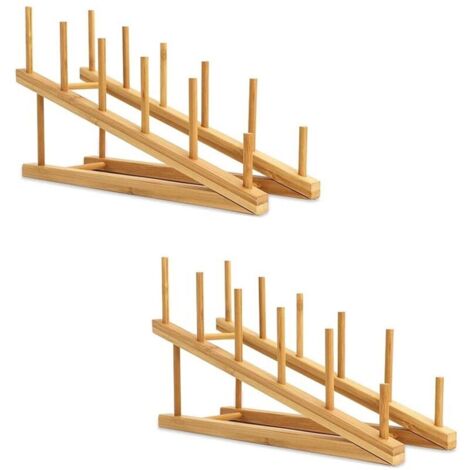 2 pezzi di scolapiatti in legno, coperchio per pentole e piatti in bambù, organizer per armadietti da cucina per piatti