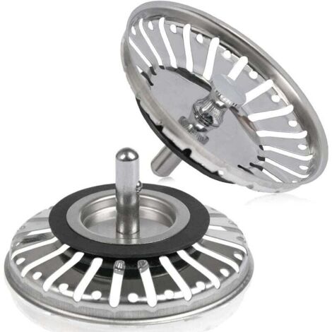2 pezzi Filtro/Tappo di scarico per lavello, foro di scarico del lavello, filtro per cucina/bagno, diametro 84 mm con estremità a sfera, acciaio inossidabile