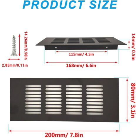 2 pezzi griglia di ventilazione, griglia per mobili in alluminio nero 20 × 8 cm, griglia di ventilazione semplice, alla moda e pratica, per armadio, scarpiera e ventilazione del guardaroba