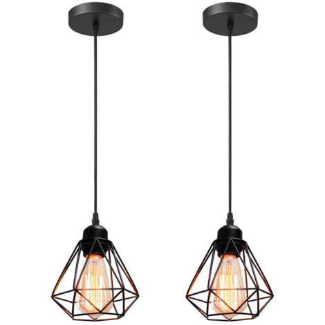 2 Pezzi Industriale Lampada a Sospensione, E27 Vintage in Metallo Ferro Lampada da Soffitto Regolabile per Sala da Pranzo,Cucina,Soggiorno,Bar (Nero)