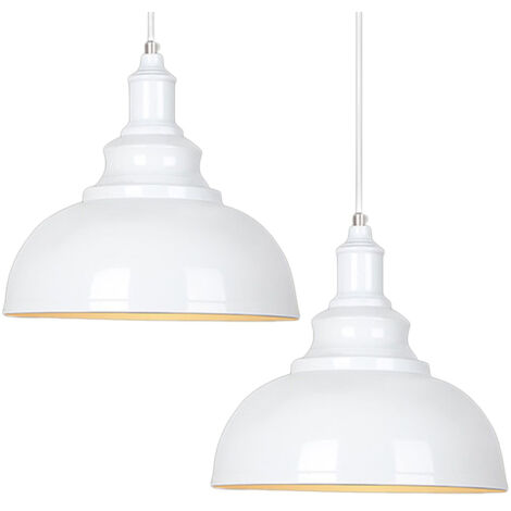 2 Pezzi Industriale Lampada a Sospensione Metallo Ferro Lampada da Soffitto E27 per Sala da Pranzo Cucina,Bianca
