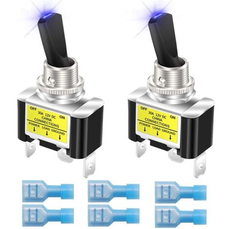 2 pezzi Interruttore a bilanciere illuminato 12V 30A per auto da corsa per impieghi gravosi SPST ON/OFF Interruttore a bilanciere illuminato a LED Dimensioni 12 mm, blu