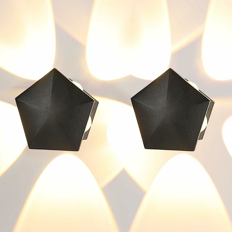 Image of 2 pezzi Lampada da parete a led a forma di pentagramma per esterni Bianco caldo 3000K 5W per ingresso corridoio Cortile Giardino Terrazza Balcone