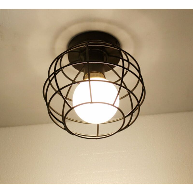 Image of Plafoniera Soffitto, Vintage Lampada da Soffitto con Ø17cm Gabbia Rotonda, Industriale Stile Illuminazione in Metallo con E27 Attacco per Soggiorno