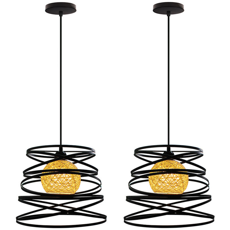 Image of 2 Pezzi Lampadario a Sospensione Moderno Lampada Paralume Design Spirale a Cascata Illuminazione Pendente Regolabile - Nero