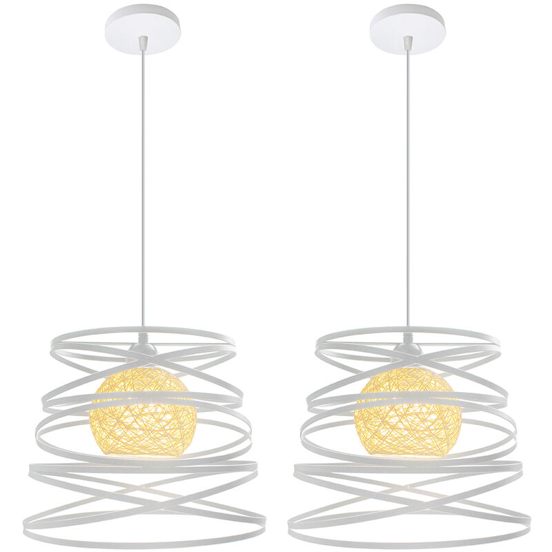 Image of 2 Pezzi Lampadario a Sospensione Moderno Lampada Paralume Design Spirale a Cascata Illuminazione Pendente Regolabile - Bianco