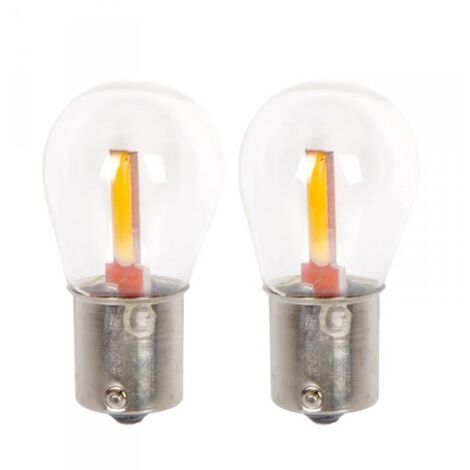 2 Pezzi Lampade LED BA15s S25 P21W 2 COB 12V 24V 300lm 1.7W Luce Gialla Ambra Piedi Dritti H50mm